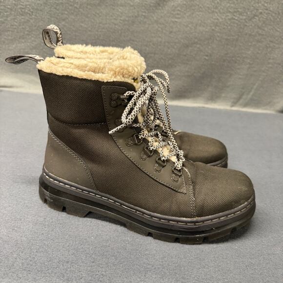 Dr Doc Martens Boots Womens 10 Combs Gunmetal Fray Faux Fur Lined Lace Up - Picture 8 of 12